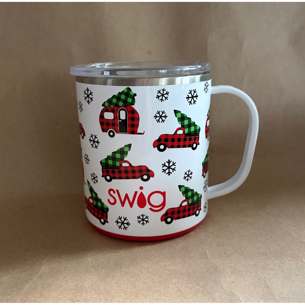 Swig "Home Fir the Holidays" 12oz Camper Insulated Coffee Mug Christmas Travel